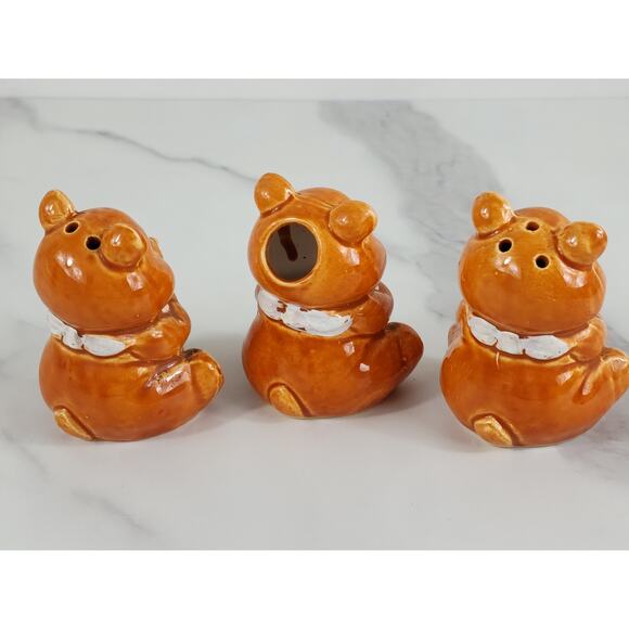 Bear Cub Salt & Pepper Shakers Toothpick Holder 3" Glazed Ceramic 70's Japan Vtg - Picture 9 of 14